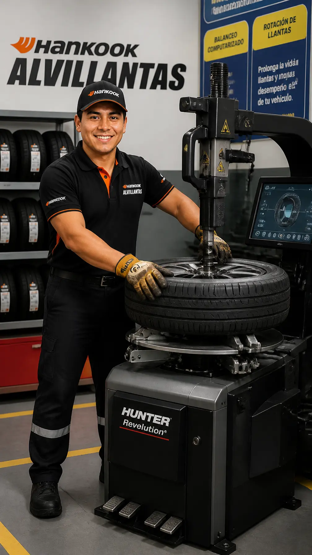 Técnico desmontando la rueda de una camioneta